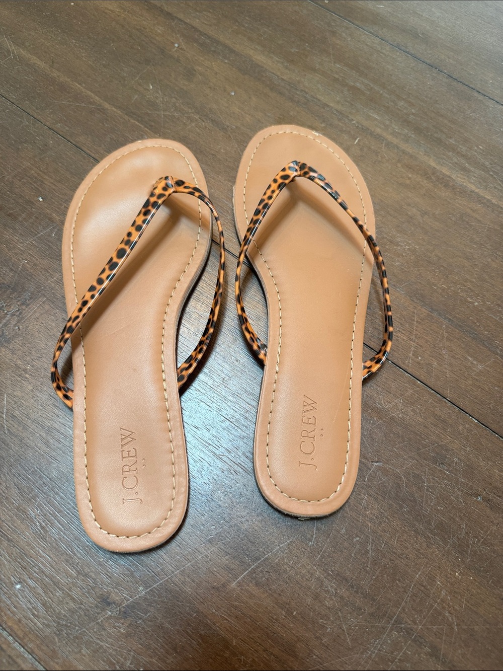 J. Crew Tan Sandal Flip-Flops with Leopard-Print Straps